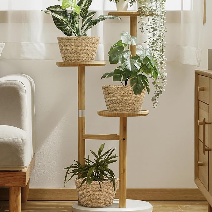 Athaliah Plant Basket Set of 3, Indoor Woven Planter Baskets with Plastic Liner, Water Hyacinth and Corn Husk Decorative Pots for Rustic Home & Floor Plant Decor (Natural Color-3)-Ruum Studio Home