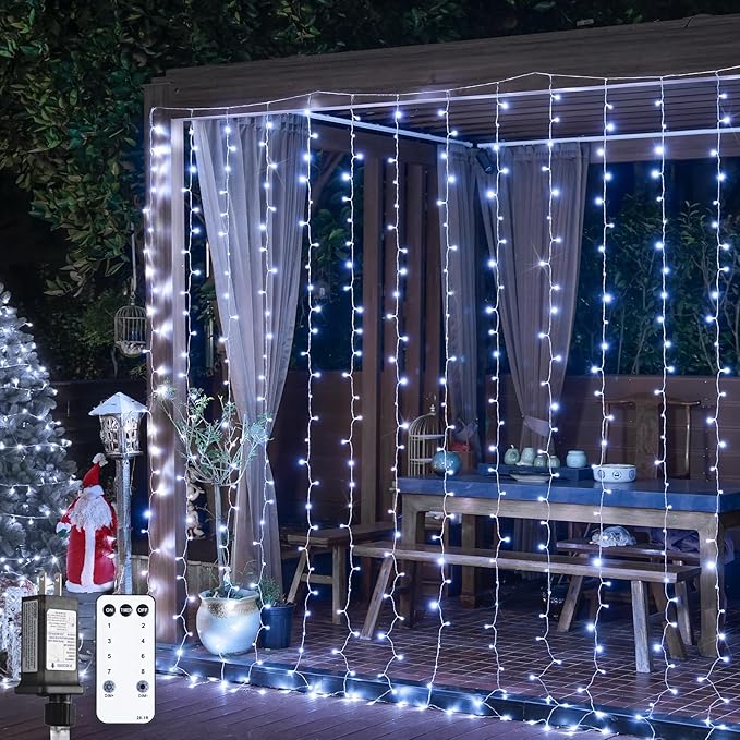 JMEXSUSS 300 LED 9.8x9.8Ft Curtain Lights Indoor with Remote, White Christmas Lights Plug in, 8 Modes White String Lights for Bedroom Wall Wedding Reception Dorm Party Backdrop Window Outdoor Decor-Ruum Studio Home