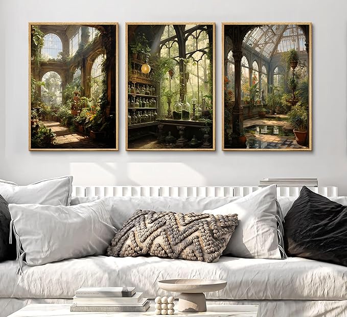 3pcs William Morris Green Plants Canvas Wall Art Medieval Castle Posters Prints Gothictalian Landscape Painting Pictures Paintings Wall Decor for Living Room Bathroom Bedroom Decoration Unframed-Ruum Studio Home