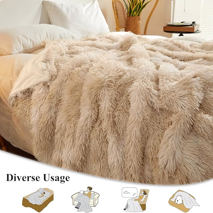 XeGe Tie Dye Plush Faux Fur Throw Blanket,Cream Soft 50x60 Shaggy Furry Blanket Throw, Fluffy Microfiber Velvet Couch Blanket, Comfy Ombre Fuzzy Lap Blanket for Bedroom Living Room Car Tie Dye Cream-Ruum Studio Home
