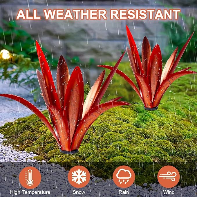 TOMBABY Enlarge Thickened Wind Resistant Metal Agave Garden Art Metal Plant Country Garden Sculpture Statue Outdoor Decoration Agave Metal Plant Courtyard Garden Lawn Ornament Gift (1, 12 Leaves red)-Ruum Studio Home