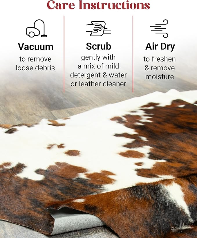 Tricolor Cowhide Rug Classic Brown, Black and White Color Mix, Natural Leather Hide, Area Rug (6x7ft)-Ruum Studio Home
