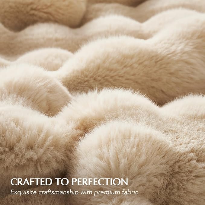 EVERGRACE Ultra Soft Luxury Fluffy Ridgeline Faux Rabbit Fur Throw Blanket, Thick Warm Bubble Throw for Bed, Cozy Plush Reversible Blankets for Couch, Chair, Sofa, Cream, 50x60 Inches, 870 GSM-Ruum Studio Home