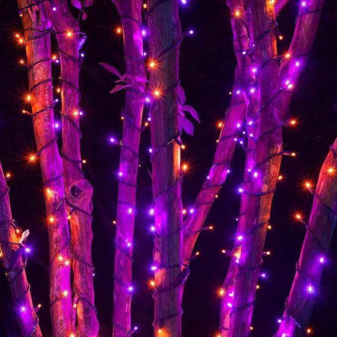 DAZZLE BRIGHT Halloween 300 LED String Lights, 100FT String Lights with 8 Lighting Modes, Halloween Decorations for Party Carnival Supplies, Outdoor Yard Garden Decor (Purple & Orange)-Ruum Studio Home