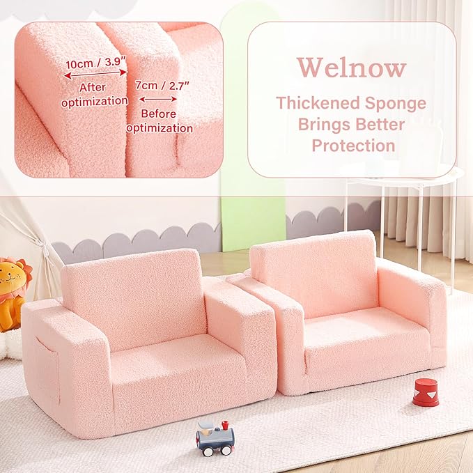 Welnow 2-in-1 Kids Sofa Chair, Glow in The Dark Convertible Toddler Chair Flip Out Children Sofa Chair Folding Kids Play Sofa with Side Pockets & Removable Cover Armrest Chair for Girl or Boy-Ruum Studio Home