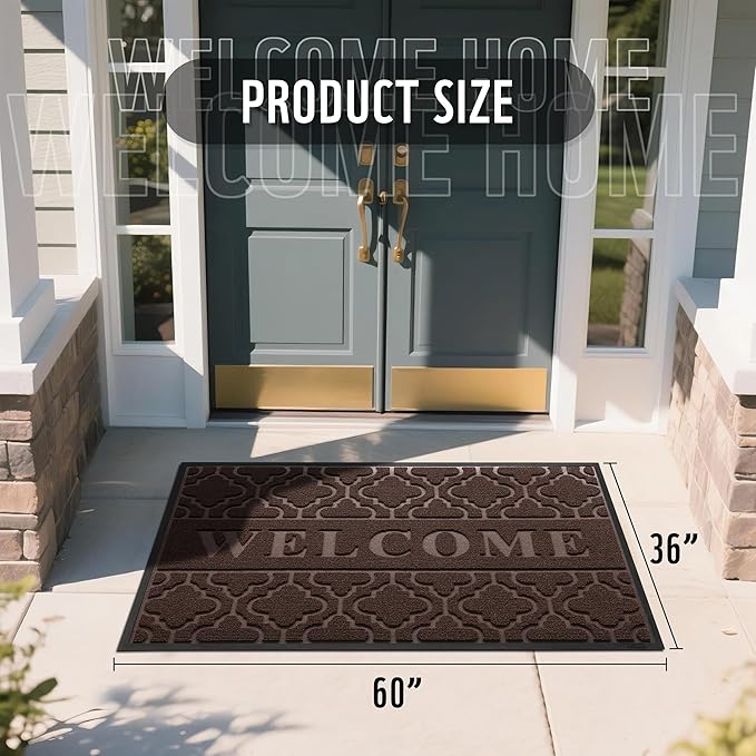 Yimobra Welcome Mat Outdoor Indoor, All-Season Waterproof Front Door Mat Outside Entrance, All-Weather Heavy Duty Non-Slip Doormat, Low Profile Porch Patio Entrance Mats, 60x36, Brown-Ruum Studio Home