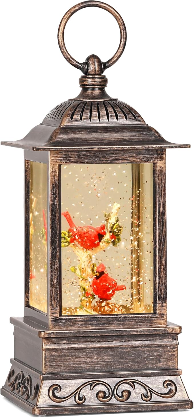 Christmas Snow Globe Cardinal Lantern, Glitter Lighted Christmas Decorations for Home with Music, Light Up Musical Snowglobe Cardinal Décor-Ruum Studio Home