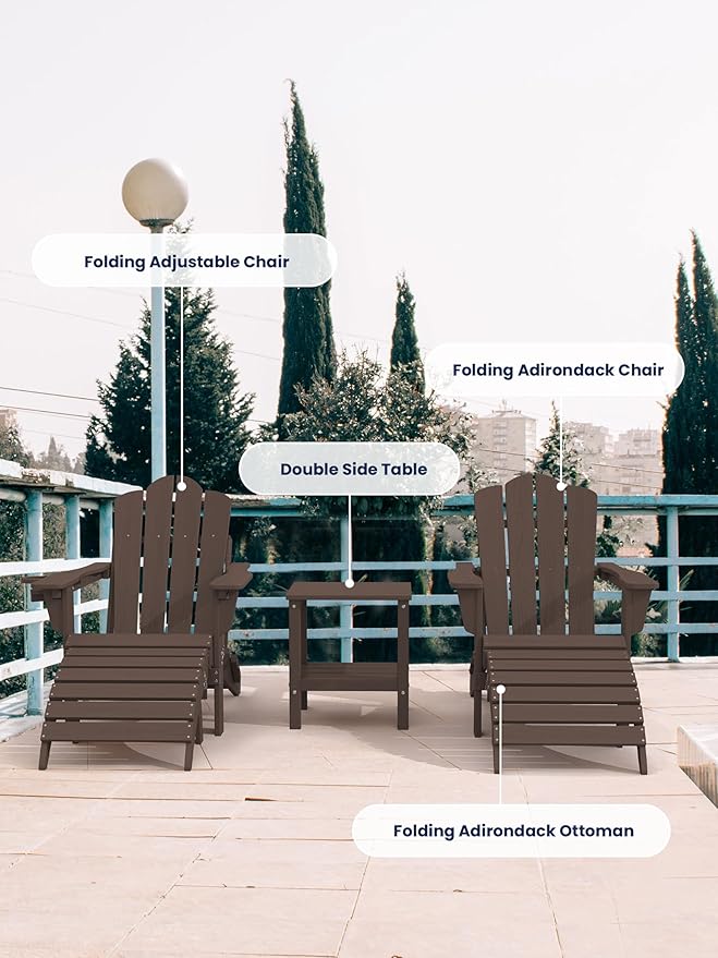 KINGYES Folding Adirondack Ottomans Set of 2 for Adirondack Chair, Coffee-Ruum Studio Home