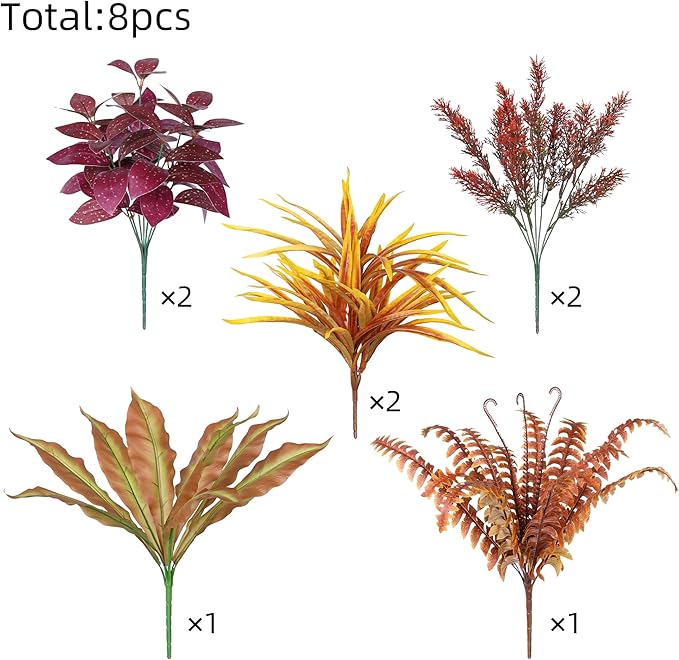 Artificial Fall Plant Large Bunches Greenery Plants Fake Plastic Leaves with Stems UV Resistant Outside Faux Plants Bushes for Autumn Outdoor Patio Garden Front Porch Yard Decor (Fall Color)-Ruum Studio Home