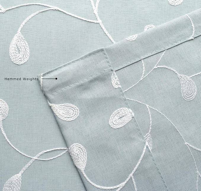 MIUCO Floral Embroidery Semi Sheer Curtains Faux Linen Grommet Curtains for Living Room 52 x 84 Inch 2 Panels Set, Sea Foam-Ruum Studio Home