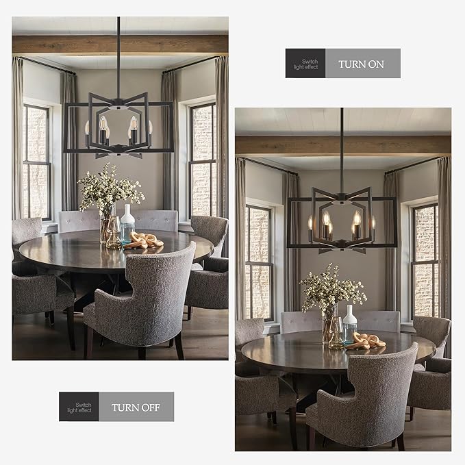 Modern Farmhouse Black Chandeliers for Dining Room, 6-Light Industrial Metal Chandeliers Geometric Pendant Lights Kitchen Island for Entryway Stairway Foyer Hallway-Ruum Studio Home