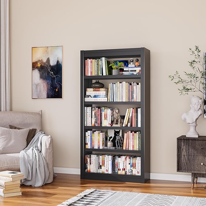 Bookshelf, 5-Tier Sturdy Bookcase, Adjustable Book Shelf, Large Capacity per Shelf, Modern Book Shelf for Living Room, Home Office, Garage, Perfect for Home Organization & Small Space Living-Ruum Studio Home