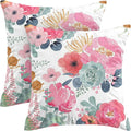 CXMEIFLY Spring Floral Pillow Covers 16 x 16 Inch Set of 2 for Watercolor Pink Flowers Decor Throw Pillows Green Leaves Plant Outdoor Decorative Cushion Cases with Zipper for Couch Bed Decorations-Ruum Studio Home