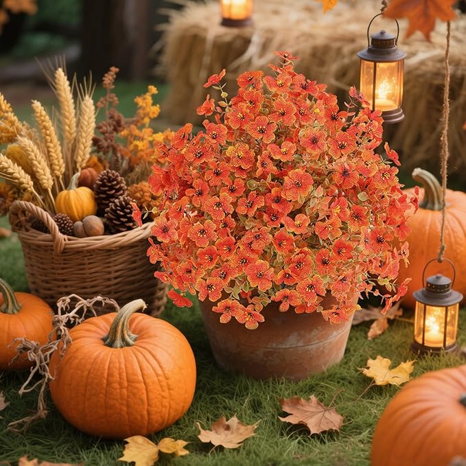 Set of 4 Artificial Fall Topiary Ball Flowers for Outdoor Decoration with Spike 20", UV Resistant Fake Autumn Floral Shrubs, Realistic Faux Bushes Plants for Garden,Yard,Porch and Patio Decor-Ruum Studio Home
