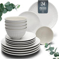 Stoneware Dinnerware Set for 8 People HYGGE 24-Piece - Elegant Scandi Design - Premium Dish Set - Bowl and Plate Set - Tableware for 8 People in a Ribbed Design - Pure Living in White-Ruum Studio Home