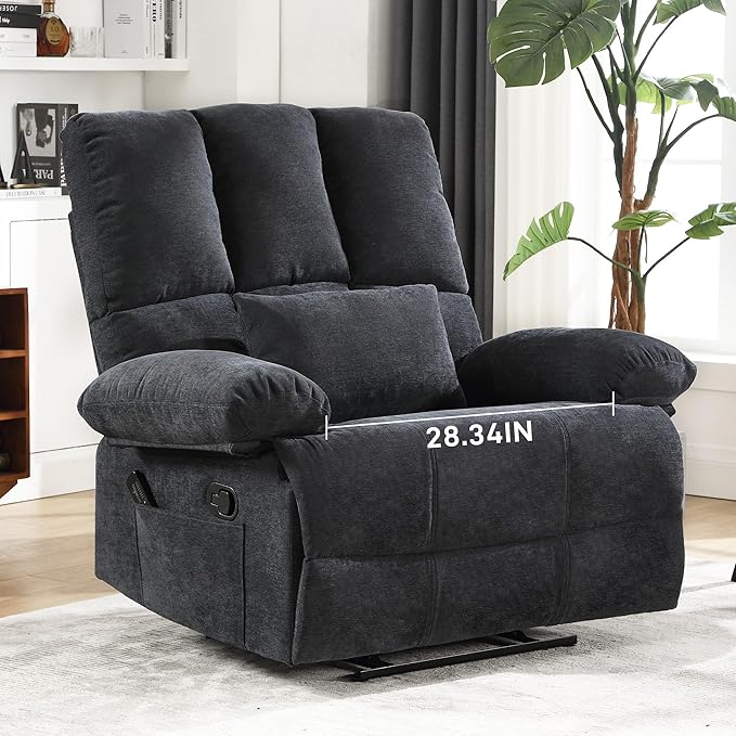 Oversized Recliner Chair Extra Wide Large Recliner for Adults 350lbs with Lumbar Support Pillow Nursery Chair Living Room (Manual, GREY-6008)-Ruum Studio Home