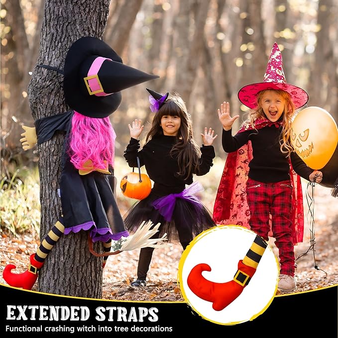 POPGIFTU 51" Halloween Crashing Witch Decoration – Pink Flying Witch for Tree, Yard, Porch, and Indoor Outdoor Halloween Décor-Ruum Studio Home