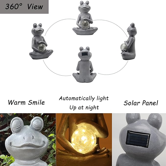 Solar Frog Garden Figurines Solar Lights Yoga Frog Statue for Outdoor Garden Patio Yard Frog Decor Gifts for Women Grandma Mother's Day Birthday Gifts-Ruum Studio Home