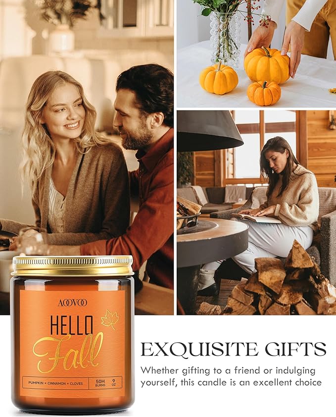 AOOVOO Hello Fall Candles - 9 oz Scented Candles, Aromatherapy Candle, Soy Candle for Home Scented-Ruum Studio Home