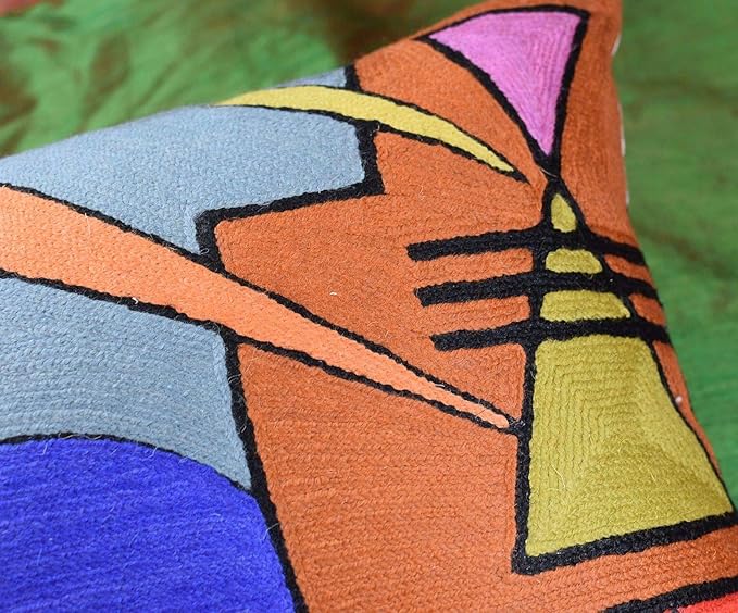Lumbar Kandinsky Abstract Pillow Cover - Soul VI Modern Throw Pillowcase Modern Chair Cushion Contemporary Pillowsham Farmhouse Couch Cushions Hand Embroidered Wool Size 14x20-Ruum Studio Home