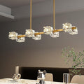 Dining Room Light Fixture,Gold Modern Crystal Chandelier Rectangular Pendant Light with 8 Light Farmhouse Chandeliers for Kitchen Island Dining Room Living Room Bedroom-Ruum Studio Home