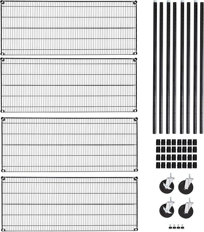 Seville Classics UltraDurable Heavy Duty NSF Solid Steel Wire Rack Storage Unit, Organizer for Garage, Warehouse, Office, Restaurant, Classroom, Kitchen, Black, 4-Tier Shelving, 60" W x 24" D-Ruum Studio Home