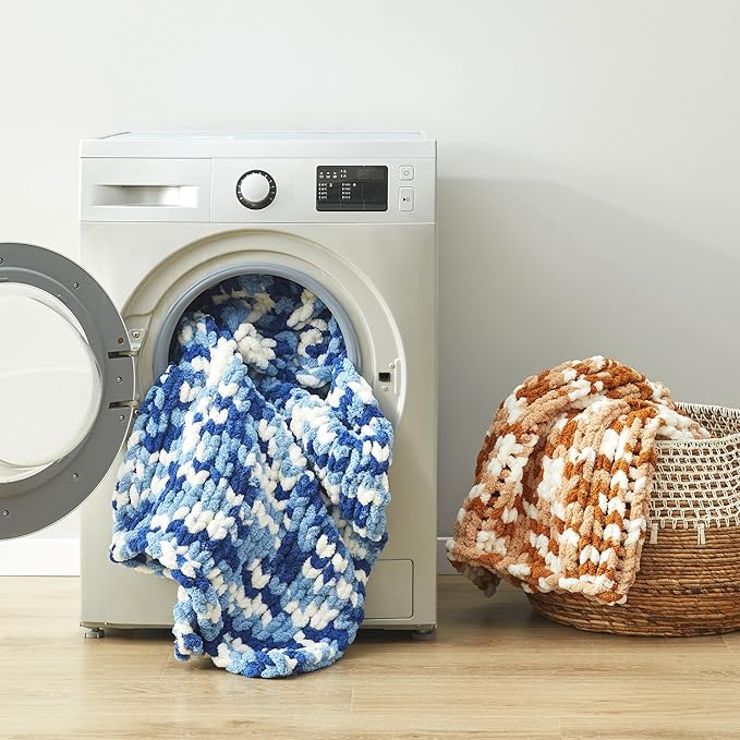 Amélie Home Chunky Knit Throw Blanket for Couch, Soft Chenille Crochet Blanket for Sofa, 50"x60", Space-Dyed Blue-Ruum Studio Home