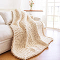 Chunky Knit Blanket - Luxury Soft Cozy Extra Large Size (80 * 90) Throw Blanket,100% Woven Blanket Rope Knot Throw Blanket for Couch, Sofa, Home Decor, Gift - Machine Washable（Cream）-Ruum Studio Home