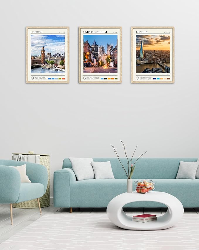 HesenDot Natural OAK Wood Framed London Wall Art,12x16in Cityscape Wall Print Posters,Classic Urban Landmark Wall Decor for Living Room,Bedroom,Office Set of 1-Ruum Studio Home