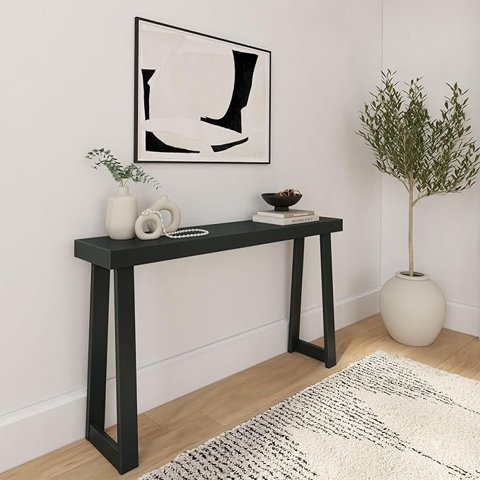 Plank+Beam Solid Wood Console Table, 56 Inch, Sofa Table, Narrow Entryway Table for Hallway, Behind The Couch, Living Room, Foyer, Easy Assembly, Black-Ruum Studio Home