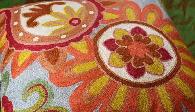 Soft Turquoise Hand Embroidered Floral Pillow Cover Flower Pillows Loral Outdoor Pillowcase Suzani Cushions Flower Chair Cushion Hand Embroidered Wool Size 18x18-Ruum Studio Home