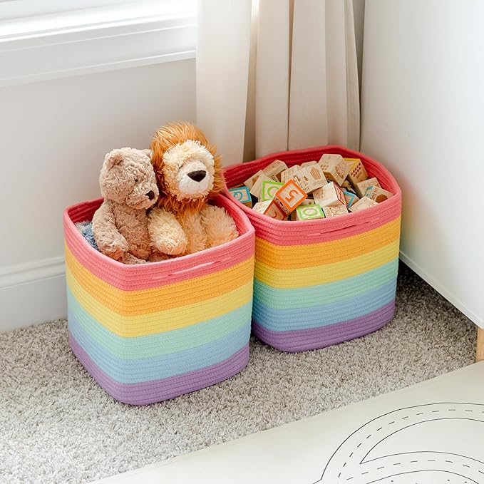NaturalCozy Storage Cubes 11 Inch Cotton Rope Woven Baskets for Organizing, 3-Pack | Cube Storage Bin | Square Storage Baskets for Shelves Organizer, Classroom, Kids Toy Bins, Closet, Baby Nursery-Ruum Studio Home