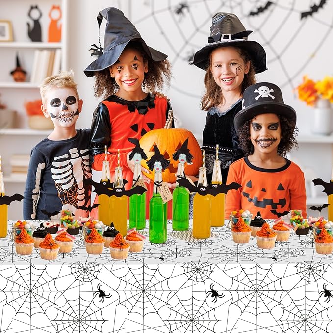 2 Pcs Halloween Tablecloth - Plastic Halloweens Spider Webs Table Cloth, White Disposable Rectangle Spiderweb Table Cover for Halloween Party Decorations Supplies Favors Tables Decor, 108 x 54 Inch-Ruum Studio Home