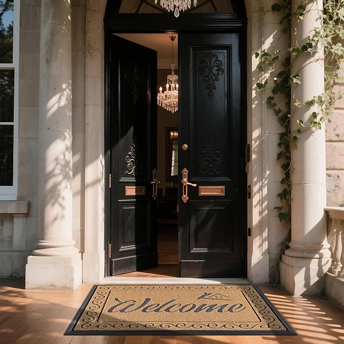 Yimobra Welcome Mat, Heavy Duty Sturdy Door Mats for Home Entrance Outdoor Indoor, Front Doormat for Outside Patio Floor Entry Porch Garage Office, Waterproof, Low Profile, 60 x 36, Yellow-Ruum Studio Home