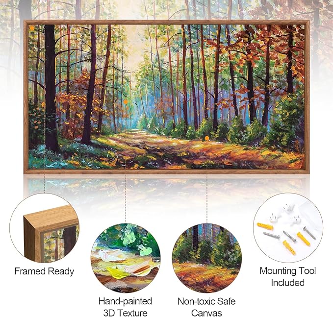Aurlan Forest Landscape Hand Painted Framed Wall Decor(40"x20"), Large Abstract Birch Tree 3D Textured Oil Painting on Canvas Artwork, Modern Nature Plant Wall Art for Office Living Room Bedroom-Ruum Studio Home