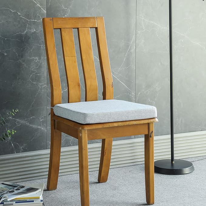 Chair Cushion for Dining Chairs with Ties Non Slip Memory Foam Kitchen Room Chair Pads 2 Pack 17x16 Inch, Light Gray-Ruum Studio Home