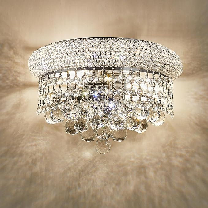 Empire Crystal Wall Sconces, Chrome Wall Light Fixtures, Luxury Wall Lamp for Living Room Bedroom Bathroom Bedside Hallway Stairway-Ruum Studio Home