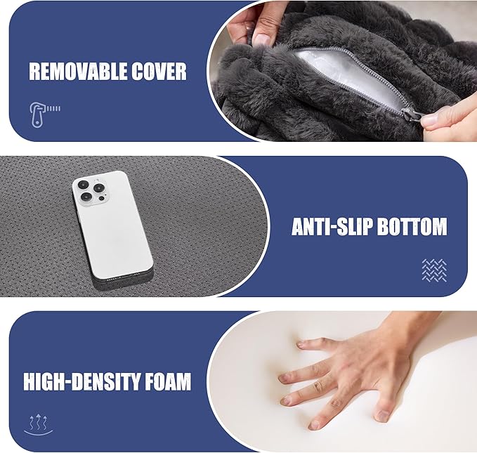Hobestluk Rectangle Ottoman Memory Foam Footrest for Couch with Removable Cover Large Floor Seating for Adults Ottoman Coffee Table for Living Room, Bedroom or Office (Strip Grey, Footrest)-Ruum Studio Home
