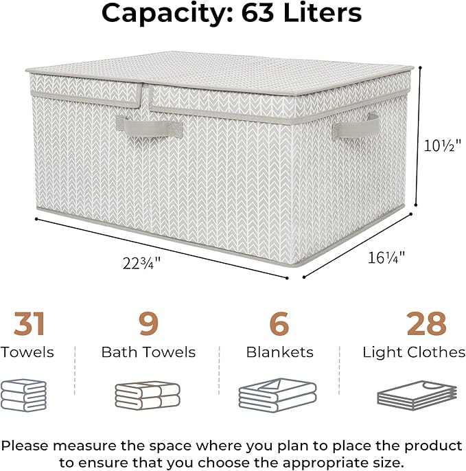 GRANNY SAYS Closet Storage Bins with lids, Fabric Storage Box with Lid, Clothes Bins Storage for Closet, Shelf Baskets for Living Room Wardrobe Shelves, Jumbo, Gray/White, 1-Pack-Ruum Studio Home