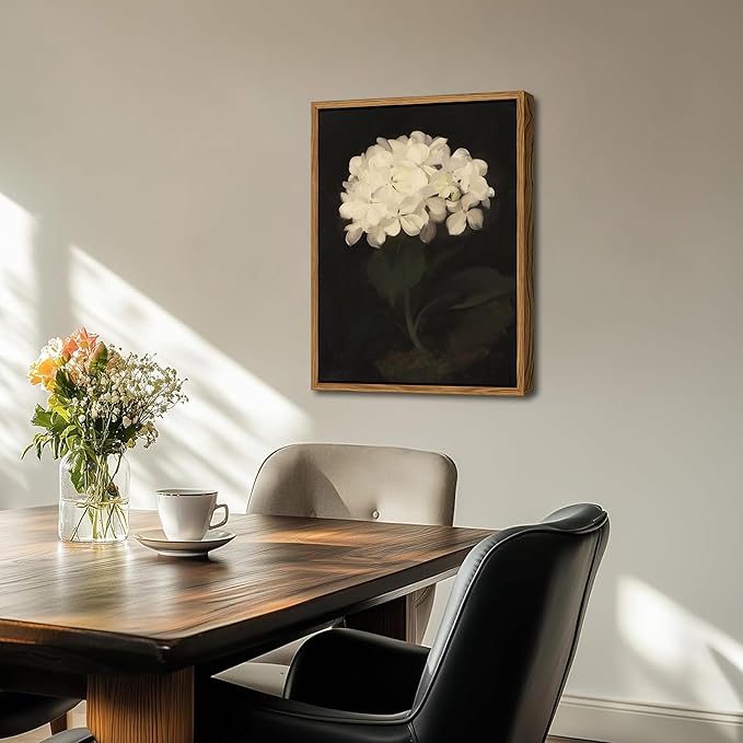 Framed Wall Art for Living Room – Vintage White Hydrangea Oil Painting Canvas Prints, Aesthetic Bedroom Wall Art, Kitchen Decor for Shelves, Bathroom Office Artwork Wall Decor – 16x24in-Ruum Studio Home