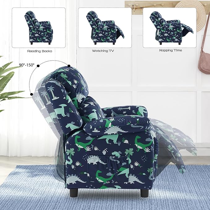 Ulax furniture Dutch Velvet Kids Recliner Chair, Toddler Armrest Sofa Couch, Ergonomic Adjustable Lounge Sofa with Footrest, Padded Backrest, Storage Arms, Child Sofa for Bedroom,Living Room-Ruum Studio Home