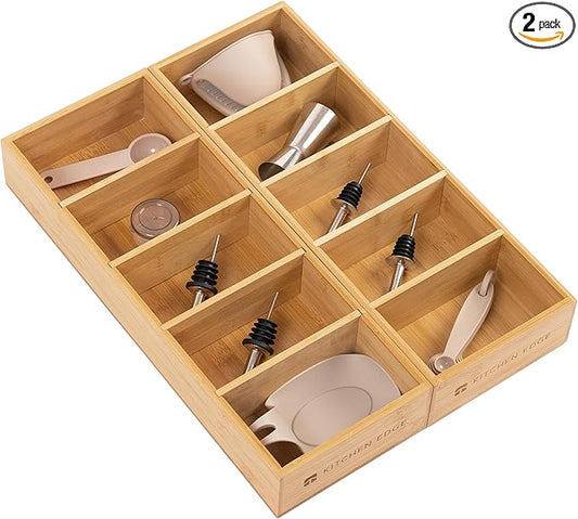 Premium Kitchen Utensils and Junk Drawer Organizer – Small 5-Compartment Design with 4 Removable Dividers, Non-Slip Feet, 100% Sustainable Bamboo, 2 Pack-Ruum Studio Home