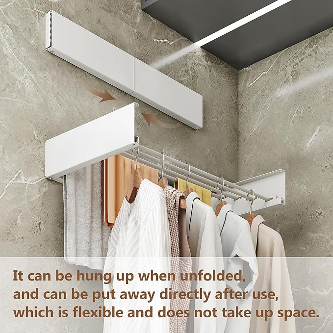 Wall Mounted Drying Rack,Drying Rack Clothing,Collapsible Hanger Racks for Laundry,Laundry Rack,Wall Mounted Clothes Rack (White, 32 Inch)-Ruum Studio Home