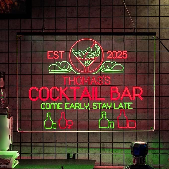 Personalized Bar Signs with Your Name for home wall light up with personalized pub name, man cave accessories, beer themed neon customizable lighted sign-Ruum Studio Home