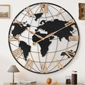 30 Inch Extra Giant Large Wall Clock Oversized,Black Big Metal Modern Decorative Silent World Map Wall Clock with Vintage Gold Roman Numeral for Office,Living Room,Kitchen,Dining Room Decor-Ruum Studio Home