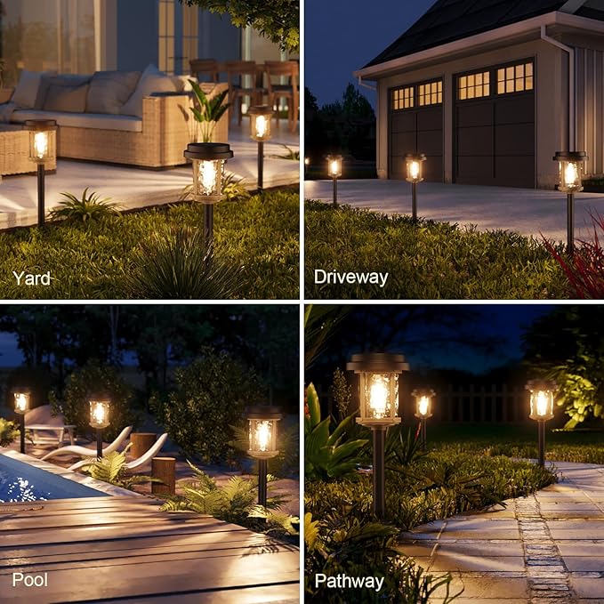 XMCOSY+ Solar Pathway Lights, Garden Solar Lights, 20 LM LED Glass Water Lens, IP65 Waterproof Solar Powered Light for Outside Driveway Walkway Landscape Backyard Sidewalk (‎Black & Brown)-Ruum Studio Home