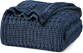 PHF 100% Cotton Waffle Weave Blanket King Size, Soft Lightweight Breathable Cozy Summer Blankets for Bed, Luxury Aesthetic Woven Bedding for Home Decor, 108"x90", Bright Navy Blue-Ruum Studio Home