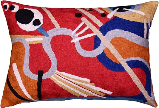 Lumbar Kandinsky Red Modern Throw Pillow Cover in Flow | Red Abstract Pillowcase | Modern Couch Pillow Contemporary | Outdoor Pillow | Mid Century Chair Cushions | Hand Embroidered Wool Size 14x20-Ruum Studio Home