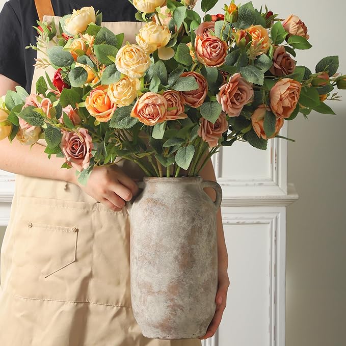 Large Flower Vase Home Decor - 12 inch Tall Ceramic Farmhouse Rustic Table Vases with Handle Living Room Decoration Decorative Modern Vintage for Floor Kitchen Shelf Coffee Dining Desk Fireplace-Ruum Studio Home