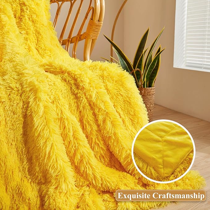 XeGe Luxury Faux Fur Blanket, Yellow Soft 60x90 Fluffy Throw for Bed, Cozy Shaggy Plush Couch Throw, Cute Furry Fuzzy Big Blanket for Kids Women Men Teen Girls Yellow, 60x90-Ruum Studio Home